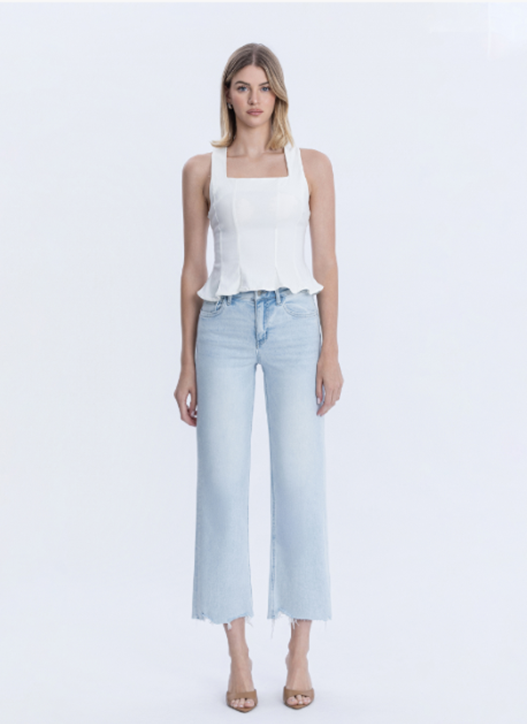 High Rise Light Wash Slim Wide Jeans