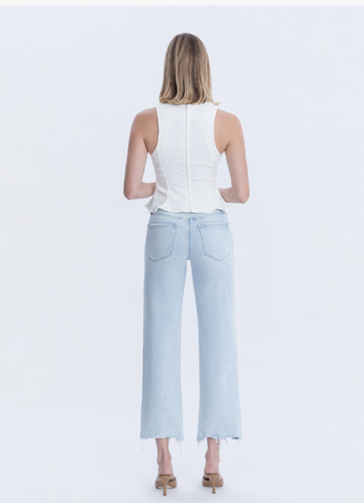 High Rise Light Wash Slim Wide Jeans