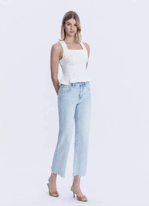High Rise Light Wash Slim Wide Jeans