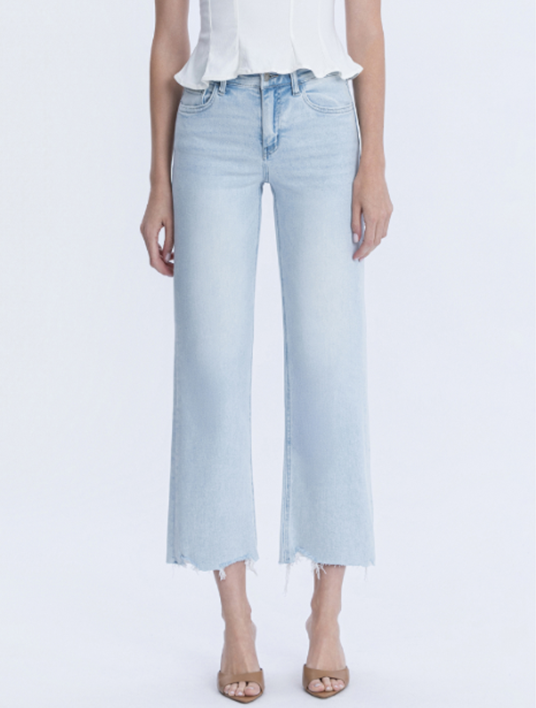High Rise Light Wash Slim Wide Jeans