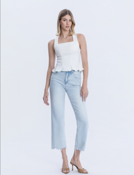 High Rise Light Wash Slim Wide Jeans