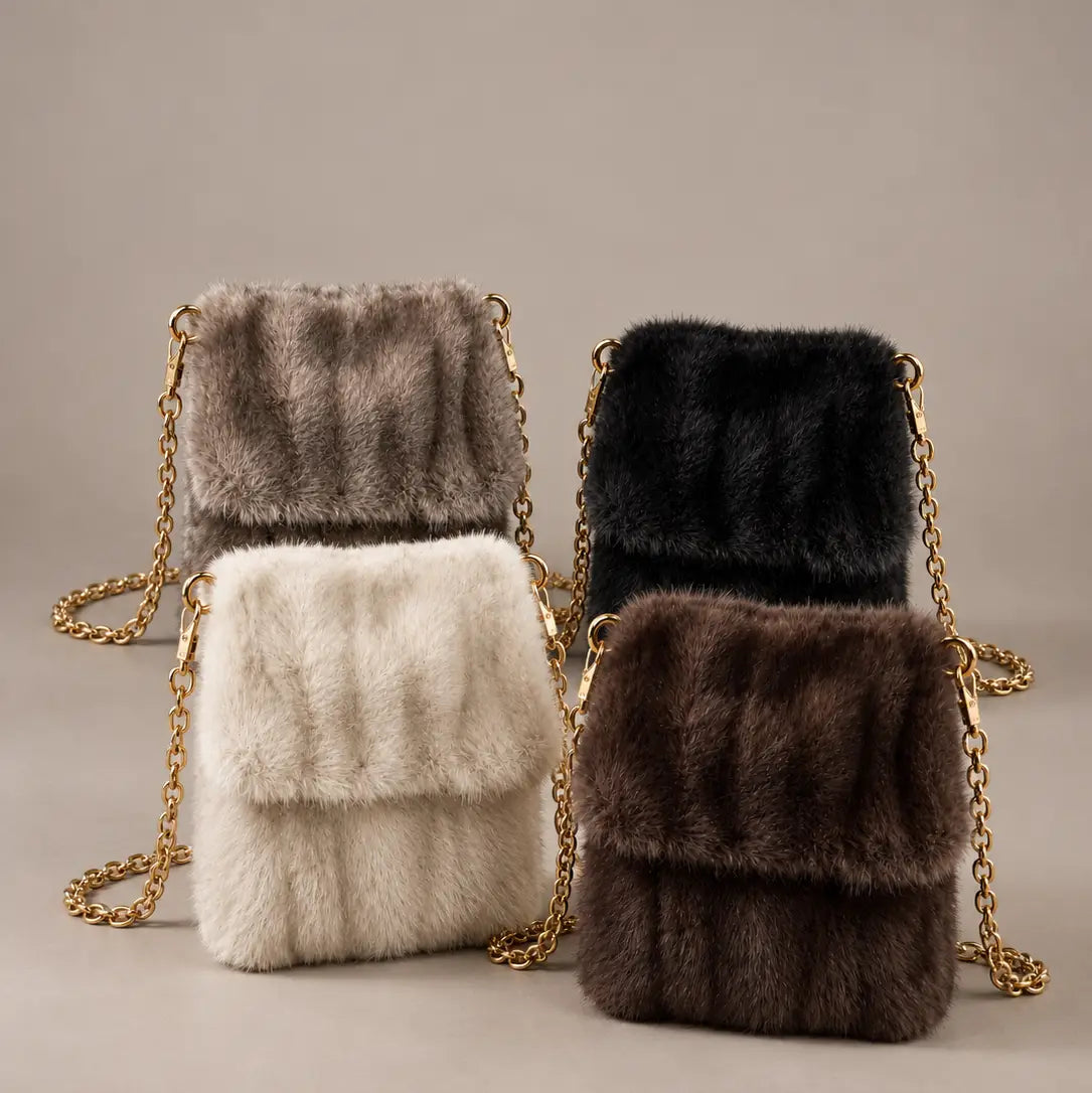 Faux Fur Chain Crossbody Bag
