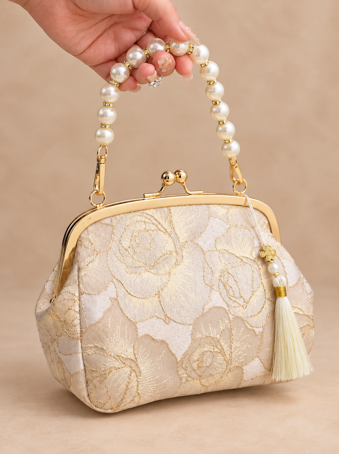 Ivory Floral Brocade Evening Bag