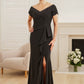 K248055 -Beautiful Matte Jersey Fit & Flare Dress with Portrait Neckline and Asymmetrical Waistline with Ruffles-999 FORMAL - MOB-FORMAL SOCIETY