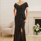 K248055 -Beautiful Matte Jersey Fit & Flare Dress with Portrait Neckline and Asymmetrical Waistline with Ruffles-999 FORMAL - MOB-FORMAL SOCIETY
