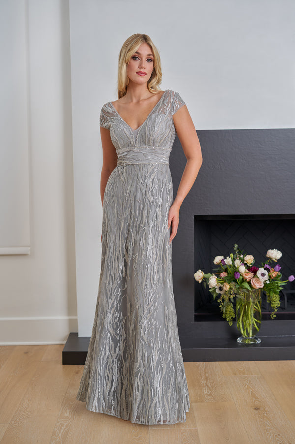 Gorgeous All Over Anna Embroidery Lace Fit and Flare Gown    - K258074