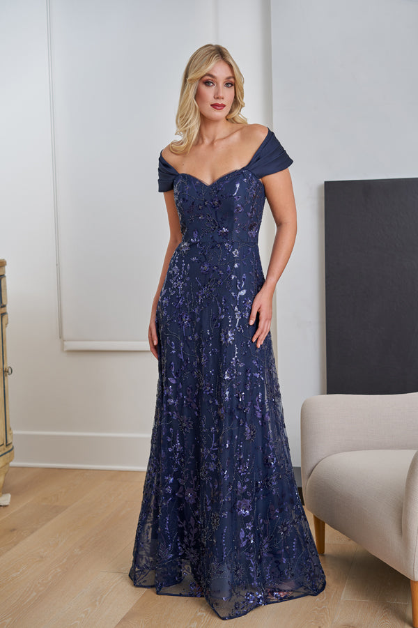 Lovely All Over Aurora Sequin Lace Fit and Flare Gown   - K258075