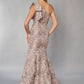 K268054 Chic Florence Jacquard Fit and Flare Gown with One Shoulder Neckline and Stylish Bow