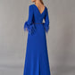 K268055 Exciting Soft Stretch Crepe A-line Gown with Feather Sleeves and High-Low Hemline