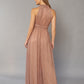 K268062 Dreamy Metallic Pleated Chiffon Gown with Plunging V-Neckline and Wide Waistband