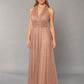 K268062 Dreamy Metallic Pleated Chiffon Gown with Plunging V-Neckline and Wide Waistband