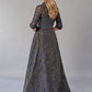 K268064 Elegant Jacquard Gown with Shirt Collar Neckline and Quarter Sleeves with Cuffs