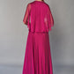 K268068 Elegant Chiffon A-line Gown with Hand-Beaded Jewel Neckline and Flowing Caplet