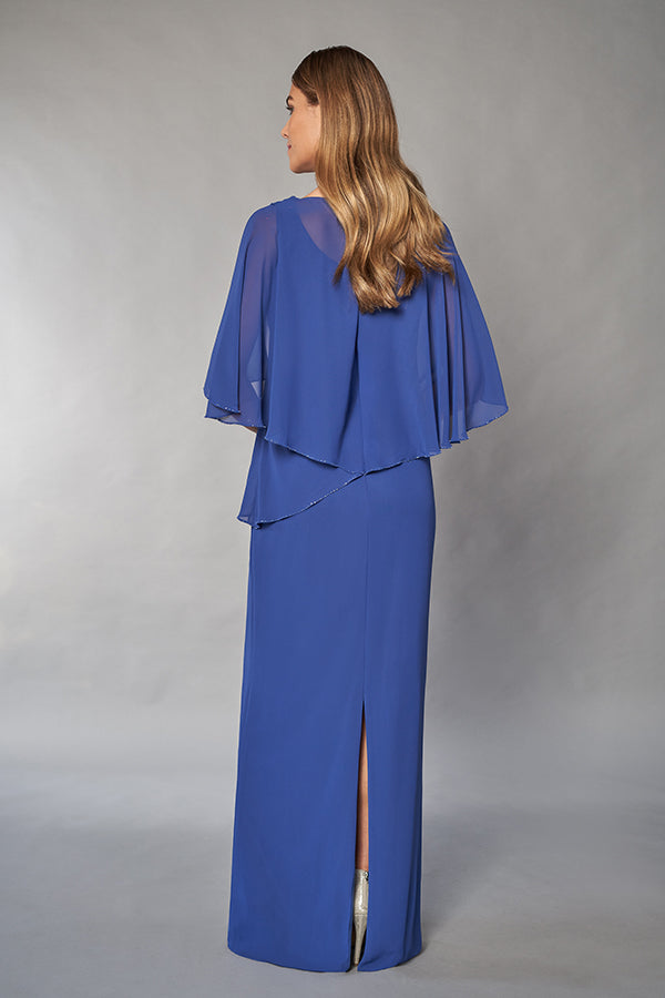 K268069 Lovely Chiffon Sheath Gown with Layered Tiered Top and Beaded Trim