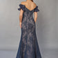 K268070 Stunning Lace Mermaid Gown with Portrait Neckline and Gathered Ruffled Sleeves