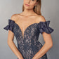 K268070 Stunning Lace Mermaid Gown with Portrait Neckline and Gathered Ruffled Sleeves