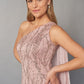 K268071 Head Turning Sequin Lace Fit and Flare Gown with One Shoulder Design and Chiffon Sash