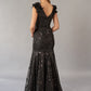 K268072 Sequin Lace Mermaid Gown with Plunging Neckline Accented with 3D Flowers and Beading