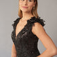 K268072 Sequin Lace Mermaid Gown with Plunging Neckline Accented with 3D Flowers and Beading