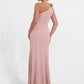 K278002 Chic Royal Crepe Fit and Flare Gown with One Shoulder Design and Decorative 3D Flowers