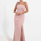 K278002 Chic Royal Crepe Fit and Flare Gown with One Shoulder Design and Decorative 3D Flowers
