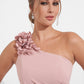 K278002 Chic Royal Crepe Fit and Flare Gown with One Shoulder Design and Decorative 3D Flowers