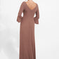 K278004 Sophisitcated Fit and Flare Soft Stretch Crepe Gown with Boat Neckline and Bell Sleeves