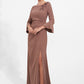 K278004 Sophisitcated Fit and Flare Soft Stretch Crepe Gown with Boat Neckline and Bell Sleeves