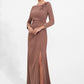 K278004 Sophisitcated Fit and Flare Soft Stretch Crepe Gown with Boat Neckline and Bell Sleeves