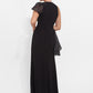K278005 Glamourous Soft Stretch Crepe Fit and Flare Gown with Organza Ruffle Accents and 3D Flowers