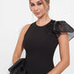 K278005 Glamourous Soft Stretch Crepe Fit and Flare Gown with Organza Ruffle Accents and 3D Flowers