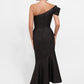 K278007A Fresh One Shoulder Fanny Metallic Jacquard Fit and Flare Gown