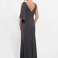K278009 Graceful Royal Crepe Fit and Flare Gown with Boat Neckline and Beaded Soft Gathers