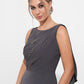 K278009 Graceful Royal Crepe Fit and Flare Gown with Boat Neckline and Beaded Soft Gathers