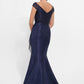 K278010 Unforgetable Lace and Mikado Mermaid Gown with Off-the-Shoulder Portrait Neckline and Ruffled Waistline