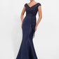 K278010 Unforgetable Lace and Mikado Mermaid Gown with Off-the-Shoulder Portrait Neckline and Ruffled Waistline