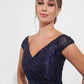 K278010 Unforgetable Lace and Mikado Mermaid Gown with Off-the-Shoulder Portrait Neckline and Ruffled Waistline