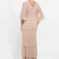 K278013 Romantic Jade Chiffon A-line Gown with Angled Layers and Open Slit Quarter Sleeves