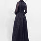 K278014 Stunning Pearl Organza A-line Gown with Shirt Collar Design and Quarter Length Sleeves