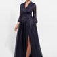 K278014 Stunning Pearl Organza A-line Gown with Shirt Collar Design and Quarter Length Sleeves