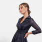 K278014 Stunning Pearl Organza A-line Gown with Shirt Collar Design and Quarter Length Sleeves