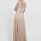 K278015 Romantic Lace and Chiffon A-line Gown with V-Neckline and Fitted Long Sleeves