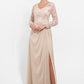 K278015 Romantic Lace and Chiffon A-line Gown with V-Neckline and Fitted Long Sleeves