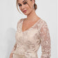 K278015 Romantic Lace and Chiffon A-line Gown with V-Neckline and Fitted Long Sleeves
