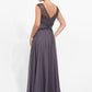 K278017 Sophisticated Chiffon and Lace A-line Gown with Bateau Neckline and Beaded Pleated Waistband