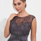 K278017 Sophisticated Chiffon and Lace A-line Gown with Bateau Neckline and Beaded Pleated Waistband