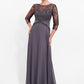 K278017 Sophisticated Chiffon and Lace A-line Gown with Bateau Neckline and Beaded Pleated Waistband