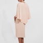 K278020 Elegant Knee Length Sheath Gown with Cape Like Top and Bateau Neckline Accented with Beaded Lace