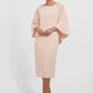 K278020 Elegant Knee Length Sheath Gown with Cape Like Top and Bateau Neckline Accented with Beaded Lace
