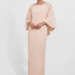 K278020 Elegant Knee Length Sheath Gown with Cape Like Top and Bateau Neckline Accented with Beaded Lace